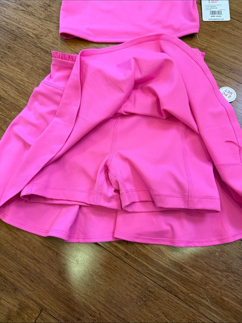 Yogalicious girls neon pink tank and skort with ruffle detail large (12) NWT